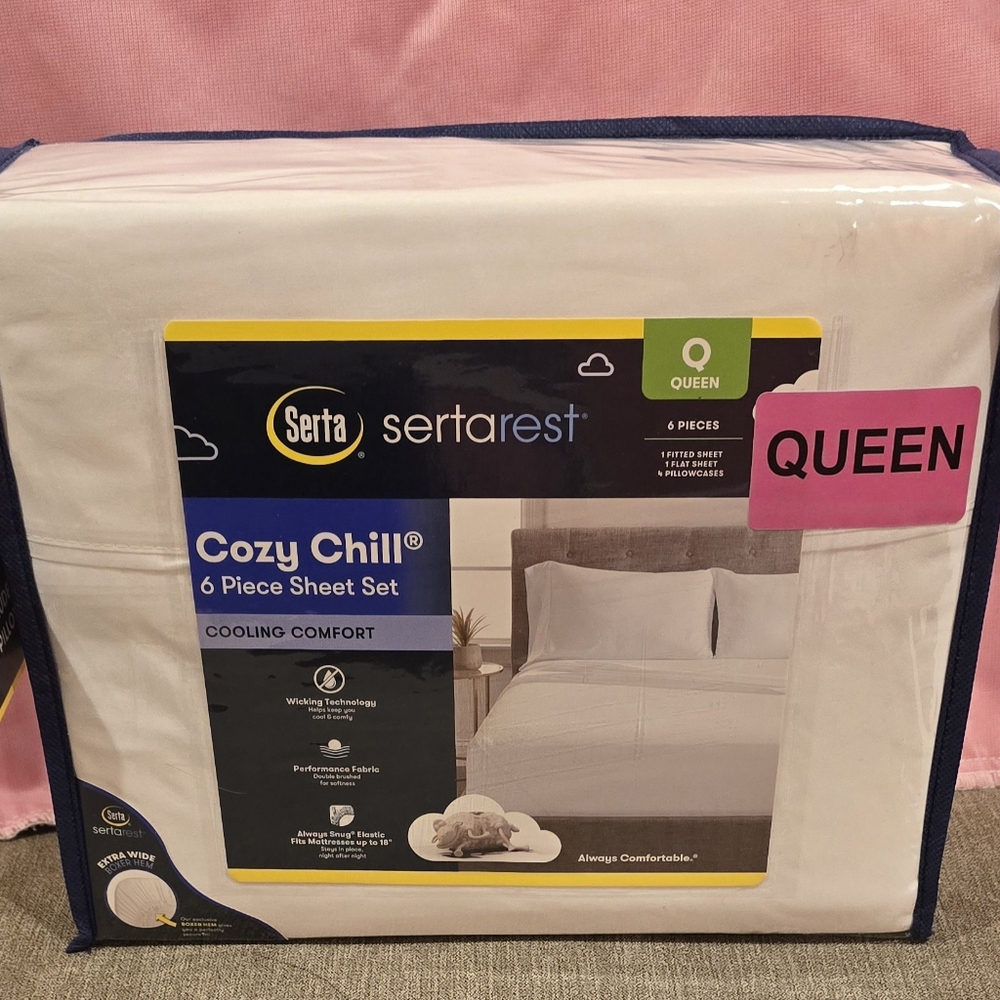 COPY - 6 Piece Queen White Serta Rest Cozy Chill  Fabric Deep Sheet Set Sheets